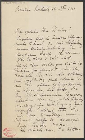 Brief an B. Schott's Söhne : 25.01.1901