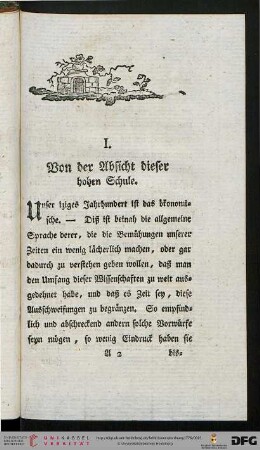 I: Von der Absicht dieser hohen Schule