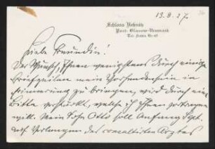 Brief von Josef Block an Margarete Hauptmann