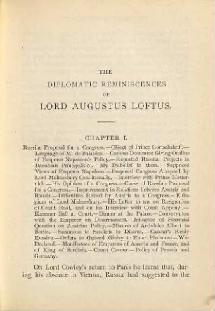 The diplomatic reminiscences of Lord Augustus Loftus, P.C., G.C.B. : 1837-1862. With portrait, 2