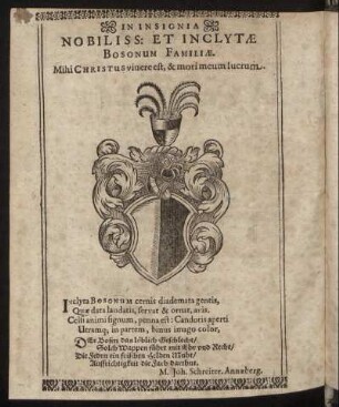 In Insignia Nobiliss: Et Inclytæ Bosonum Familiæ [...] Reyfschneiderorum Familiæ [...]