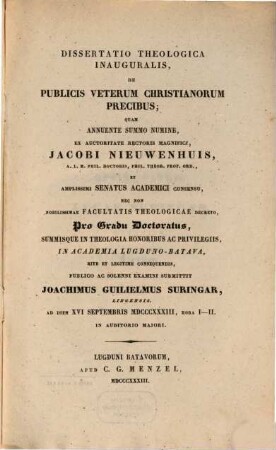 Diss. theol. inaug. de publicis veterum Christianorum precibus