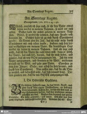 Am Sonntage Rogate. Evangelium, Joh. XVI. v. 23 - 30