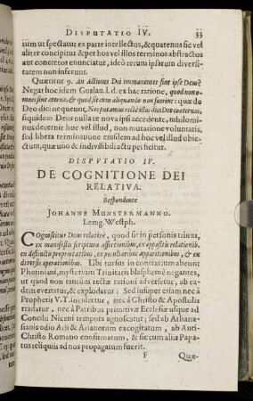 Disputatio IV. De Cognitione Dei Relativa