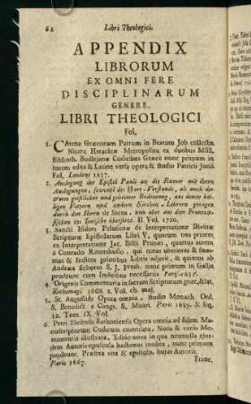 62-256, Appendix Librorum Ex Omni Fere Disciplinarum Genere.