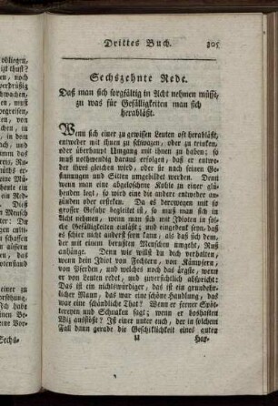 Sechszehnte Rede. Daß man sich sorgfältig in Acht nehmen müsse, zu was für Gefälligkeiten man sich herabläßt
