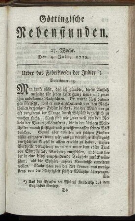 27. Woche. Den 14. Julii, 1778