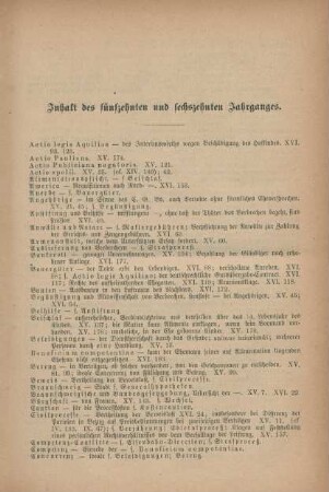 Inhalt des fünfzehnten und sechszehnten Jahrganges