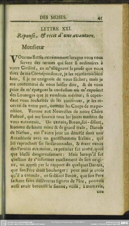 Lettre XXI. Response, & recit d'une avanture