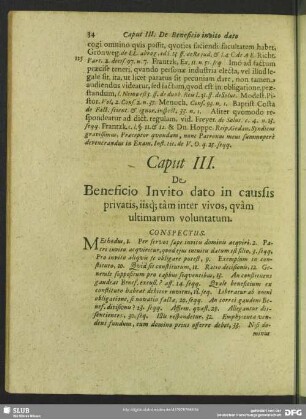Caput III. De Beneficio Invito dato in caussis privatis, iisq[ue] tam inter vivos, quam ultimarum voluntatum