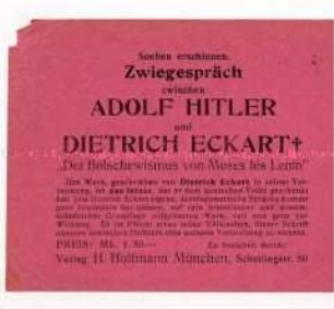 Werbeblatt für das Buch von Dietrich Eckart "Der Bolschewismus von Moses bis Lenin"