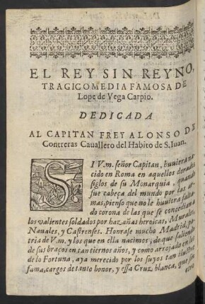 El Rey Sin Reyno, Tragicomedia Famosa De Lope de Vega Carpio.
