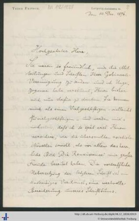 Brief von Theodor Fritsch vom 14.12.1896.