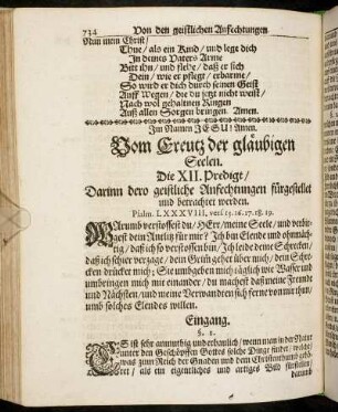 Die XII. Predigt/ Darinn dero geistliche Anfechtungen fürgestellet und betrachtet werden.