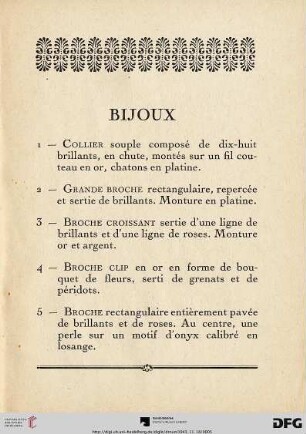 Bijoux (Nr. 1-66)
