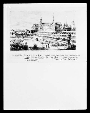Beauvais, Saint-Lucien, Außenansicht der Abtei und des Abteigartens