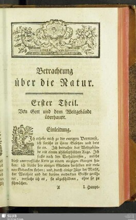 Erster Theil. Von Gott und dem Weltgebäude überhaupt
