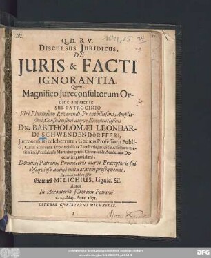 Discursus Iuridicus, De Iuris & Facti Ignorantia