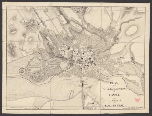 Plan de la ville et des environs de Cassel : dédié à sa Maiesté le Roi de Prusse