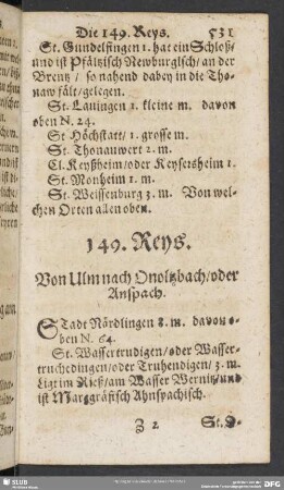 149. Reys. Von Ulm nach Onoltzbach, oder Anspach