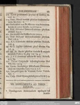VII. Supplementa Ad Theologiam.