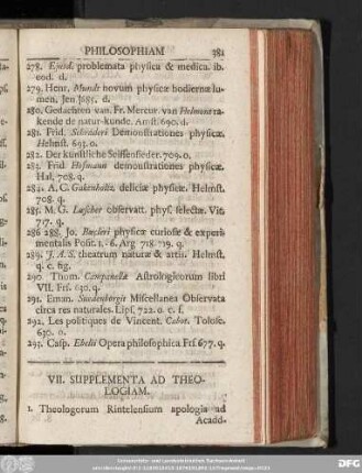 VII. Supplementa Ad Theologiam.