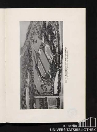 Abb. 38. Vogelschaubild vom Volkspark Rehberge. Im Hintergrund der Plötzensee, rechts Dauerkleingärten.