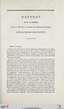 Rapport de M. C. Wescher addressé à Son Exc. le ministre de l'Instruction publique sur sa mission ed Égypte