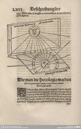 Wie man die Horologia machen soll/ die gerad ghan gegen orient oder occident/ Das XXI. Capitel.