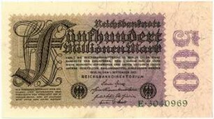 Geldschein, 500 Millionen Mark, 1.9.1923