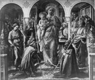Pala Barbadori — Maria mit dem Kind, umgeben von Engeln, dem heiligen Frediano und dem heiligen Augustinus, genannt Bardadori-Retable