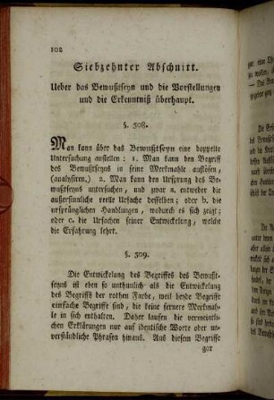 Siebzehnter Abschnitt. Ueber das Bewußtseyn und die Vorstellungen und die Erkenntniß überhaupt.