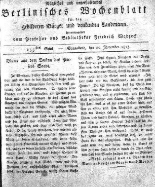 255stes Stueck, Sonnabend, den 20 November 1813