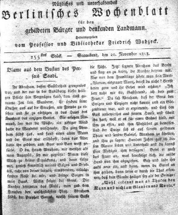 255stes Stueck, Sonnabend, den 20 November 1813