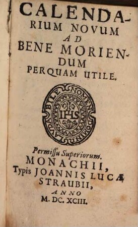 Calendarium Novum Ad Bene Moriendum Perquam Utile