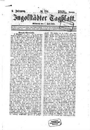 Ingolstädter Tagblatt. 1868,2, 1868, [2] = Jg. 9, Juli - Dez.