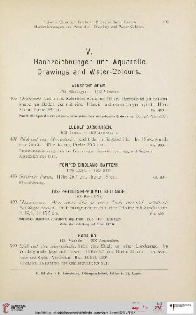 V. Handzeichnungen und Aquarelle. Drawings and Water-Colours (Nr. 496 - 530)