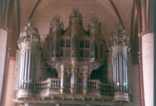 Orgel von Karl Schuke (1953; Prospekt 1671), op. 243. Stendal, Dom St. Nikolaus