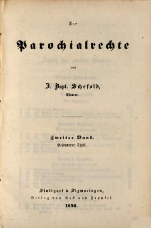 Die Parochialrechte, 2. Besonderer Theil
