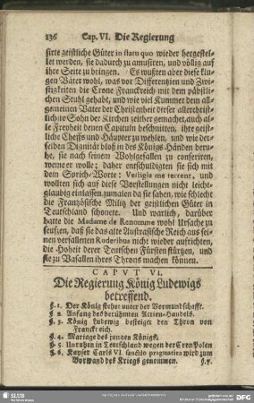 Caput VI. Die Regierung König Ludewigs betreffend