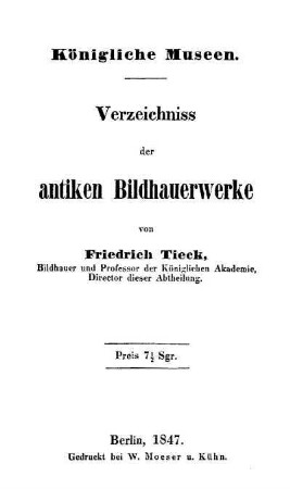 Verzeichniss der antiken Bildhauerwerke