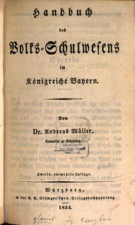 Handbuch des Volks-Schulwesens im Königreiche Bayern