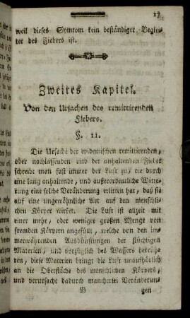 Zweites Kapitel. Von den Ursachen des remittirenden Fiebers.