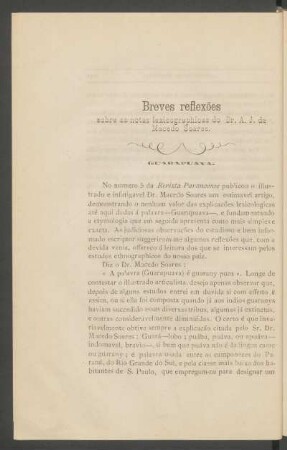 Breves reflexões sobre as notas lexicographicas do Dr. A. J. de Macedo Soares.