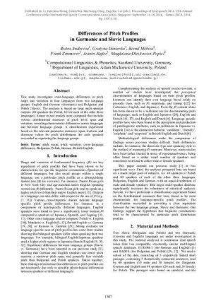 Differences of Pitch Profiles in Germanic and Slavic Languages