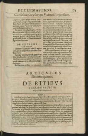 Articulus Decimusquintus, De Ritibus Ecclesiasticis ...