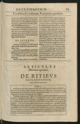 Articulus Decimusquintus, De Ritibus Ecclesiasticis ...