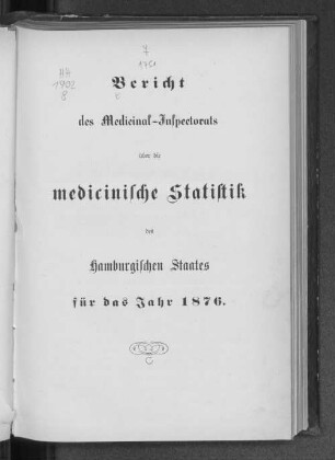 1876: Bericht des Medizinalrates über die medizinische Statistik des Hamburgischen Staates