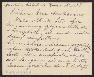 Schreiben an Hermann Muthesius (Postkarte)