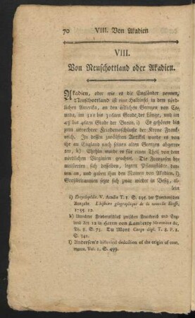 VIII. Von Neuschottland oder Akadien